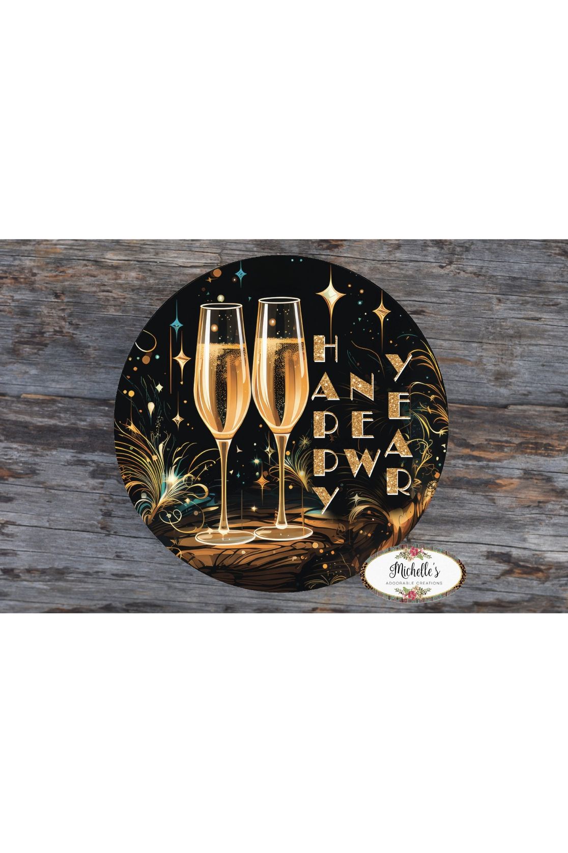 Shop For Happy New Year Champagne Glasses Sign - Wreath Enhancement at Michelle's aDOORable Creations