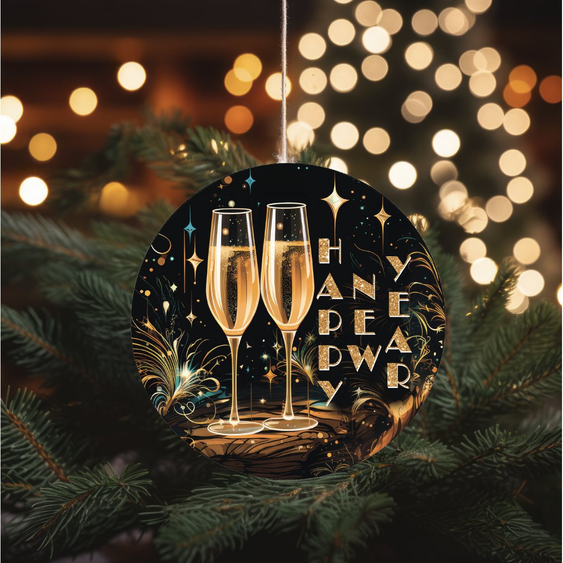 Shop For Happy New Year Champagne Glasses Sign - Wreath Enhancement at Michelle's aDOORable Creations