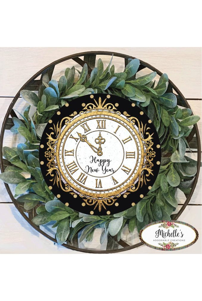 Happy New Year Clock Sign - Wreath Enhancement - Michelle's aDOORable Creations - Signature Signs