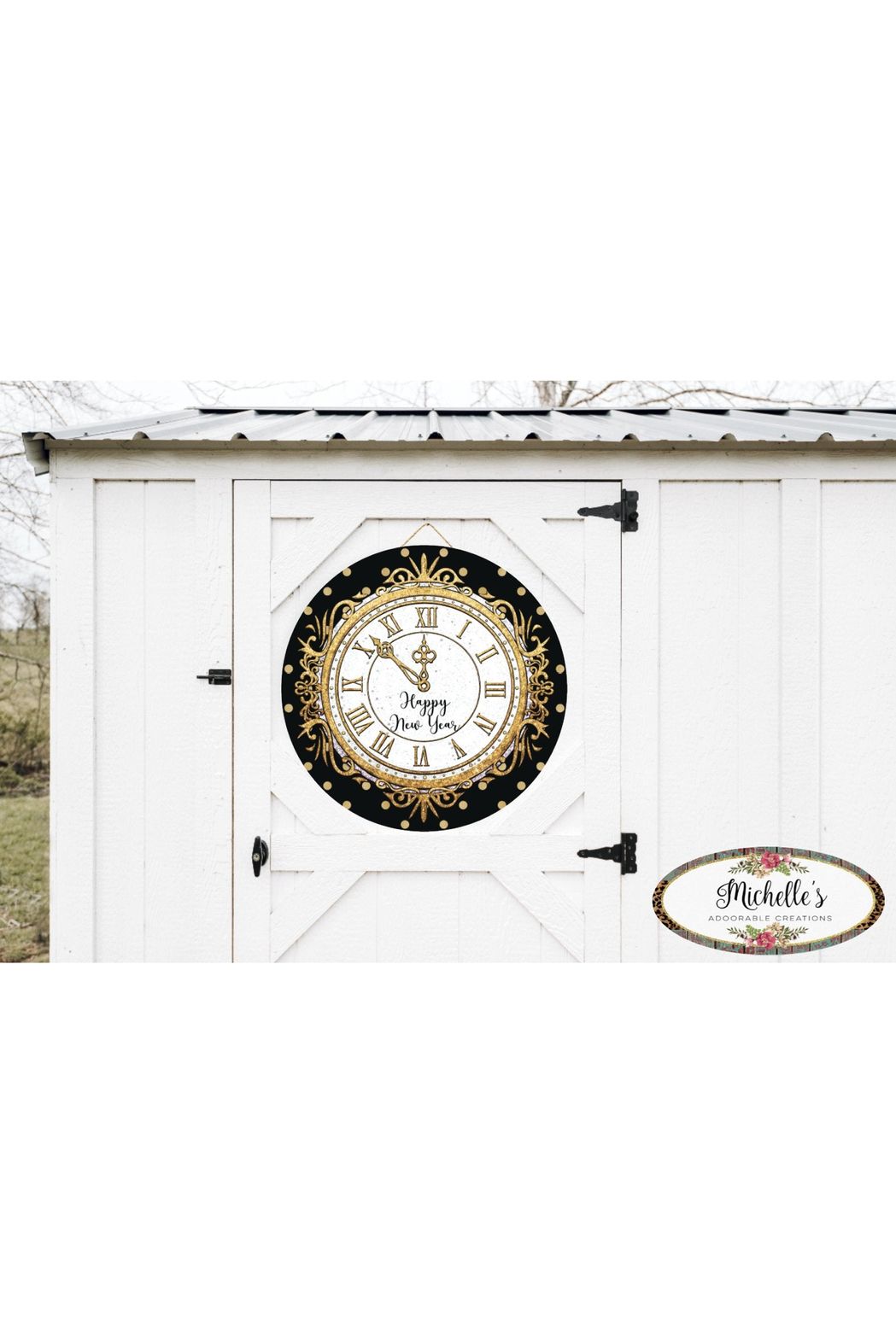 Shop For Happy New Year Clock Sign - Wreath Enhancement
