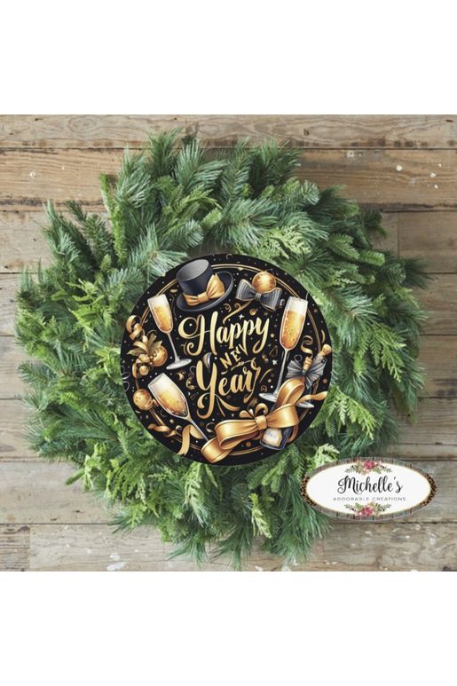 Shop For Happy New Year Top Hat Round Sign - Wreath Enhancement