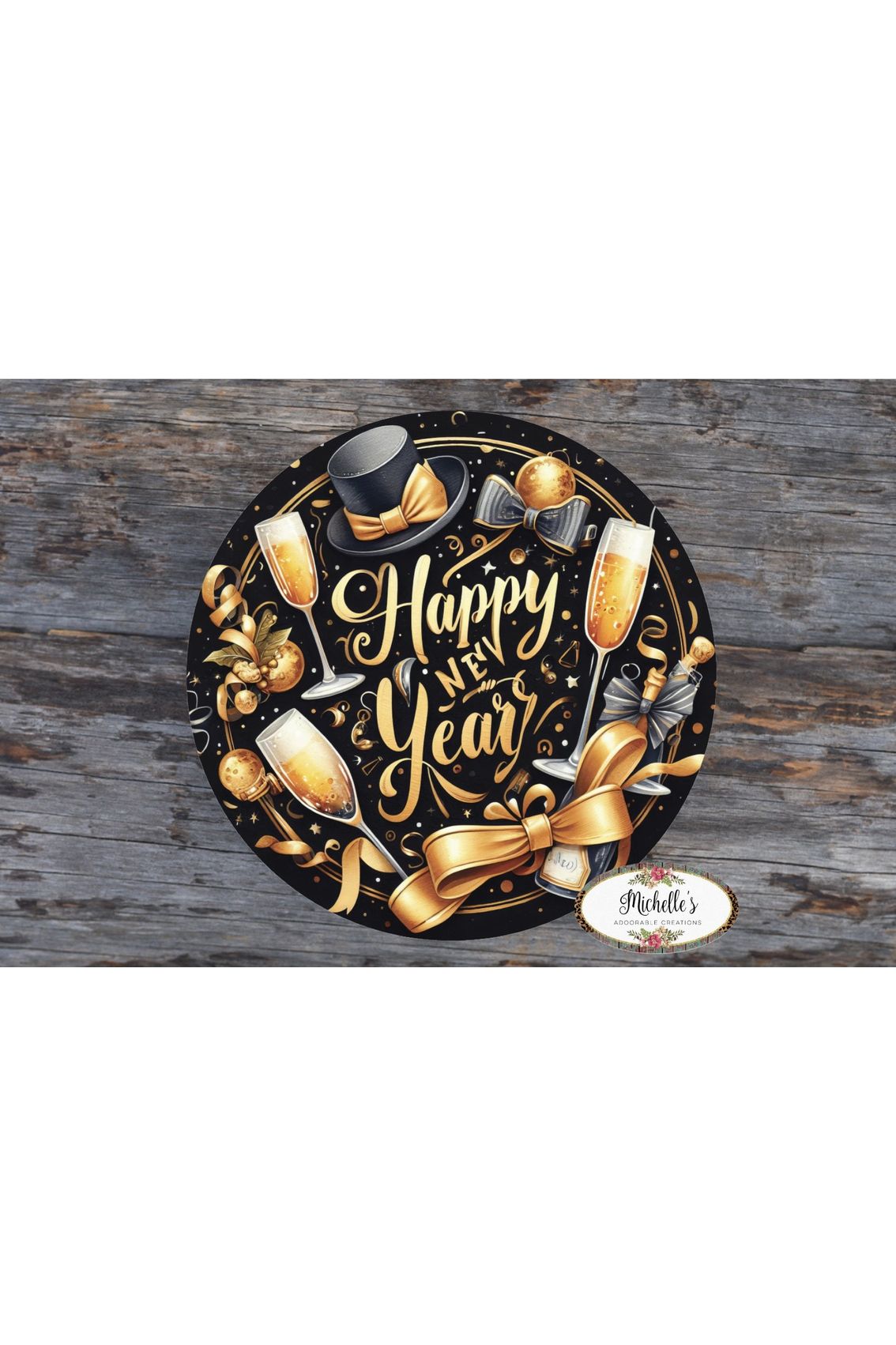 Shop For Happy New Year Top Hat Round Sign - Wreath Enhancement at Michelle's aDOORable Creations