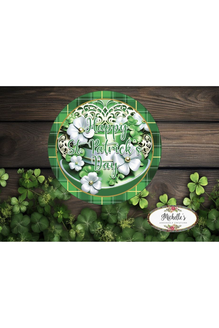 Happy Saint Patrick Day Hat Sign - Wreath Enhancement - Michelle's aDOORable Creations - Signature Signs