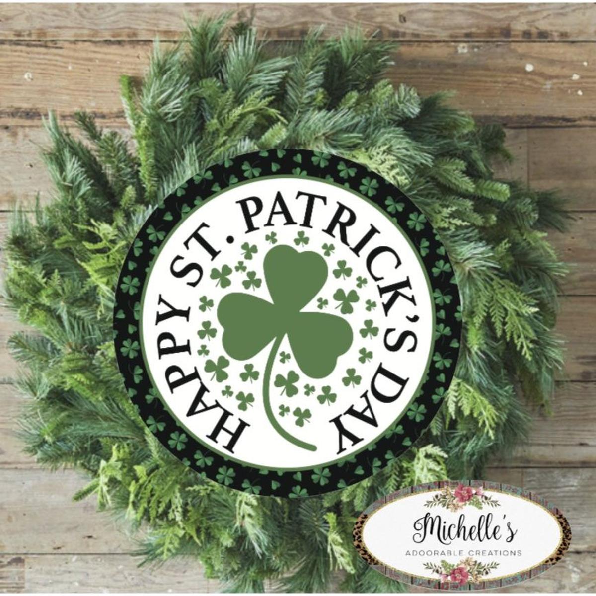 Shop For Happy Saint Patricks Day Clover Sign - Wreath Enhancement at Michelle's aDOORable Creations
