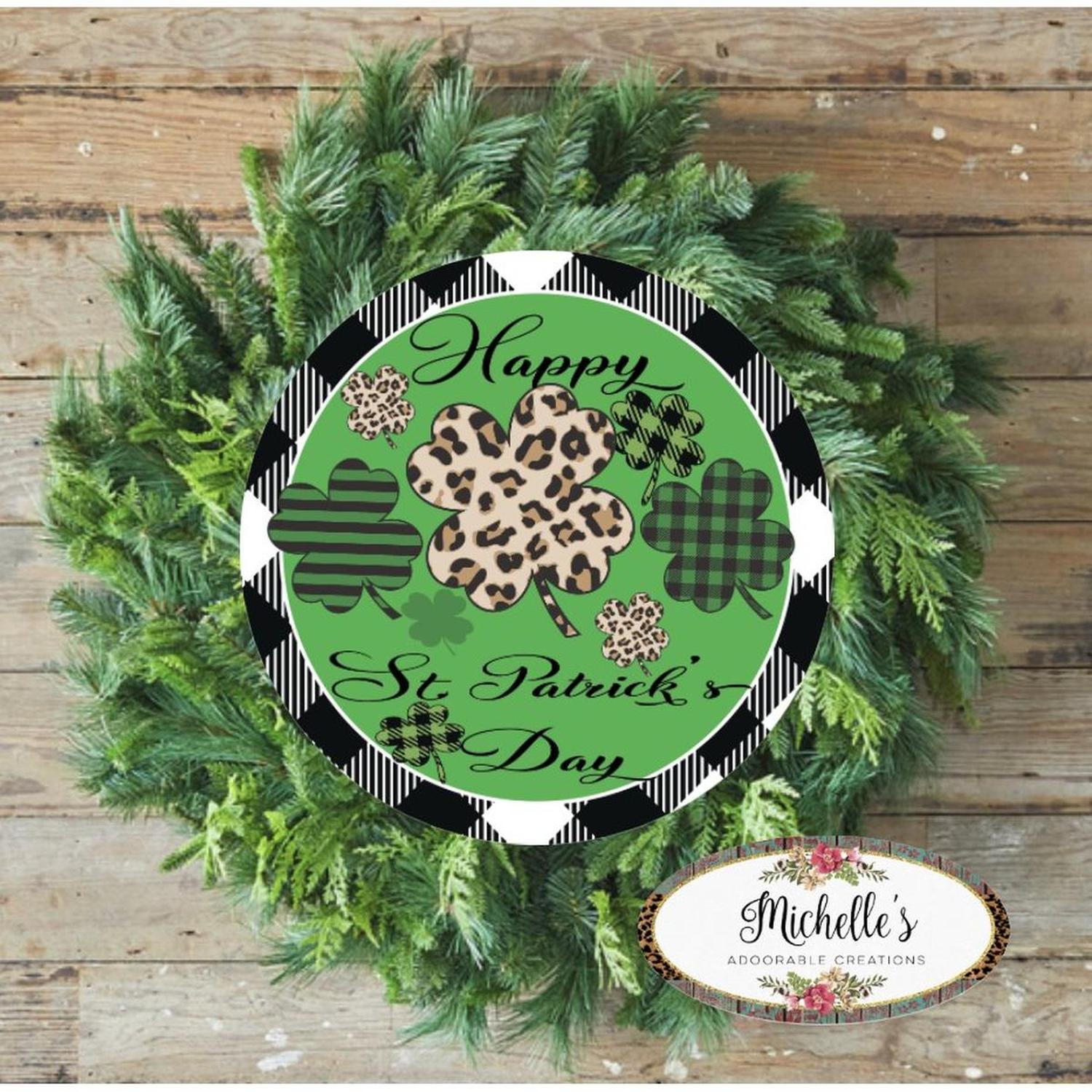 Happy Saint Patricks Day Leopard Sign - Wreath Enhancement