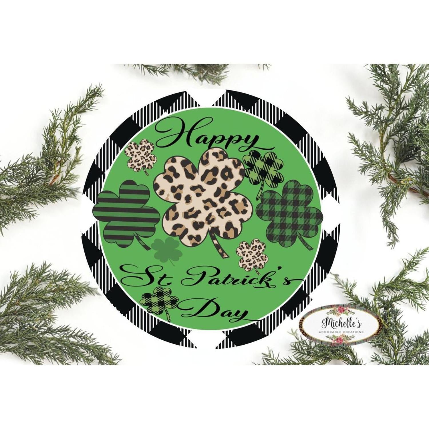 Happy Saint Patricks Day Leopard Sign - Wreath Enhancement