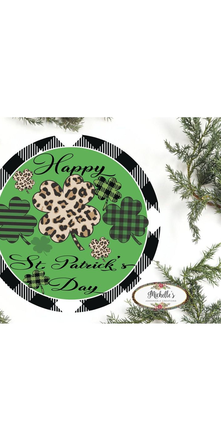 Happy Saint Patricks Day Leopard Sign - Wreath Enhancement - Michelle's aDOORable Creations - Signature Signs