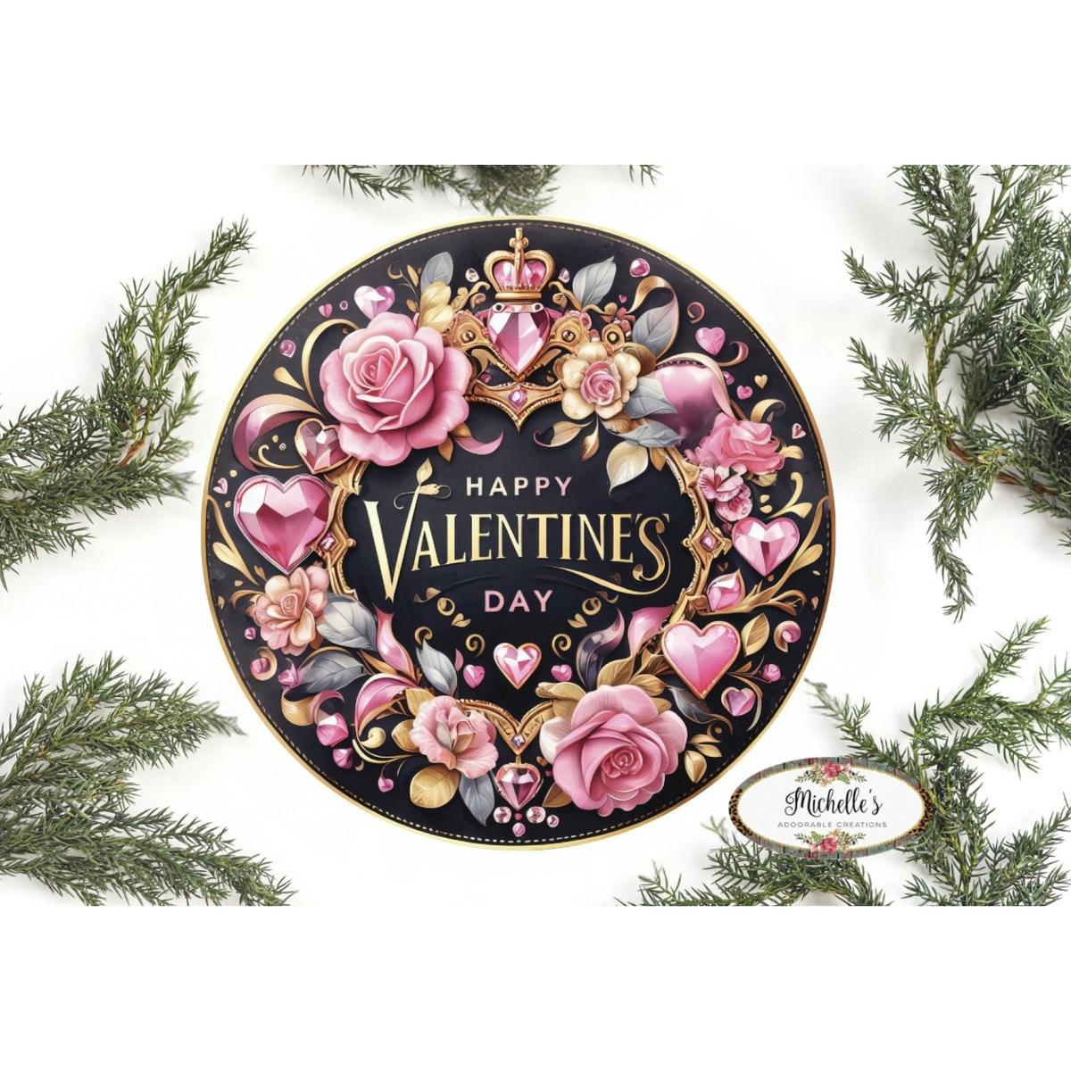 Shop For Happy Valentine's Day Pink Gold Sign - Wreath Enhancement at Michelle's aDOORable Creations