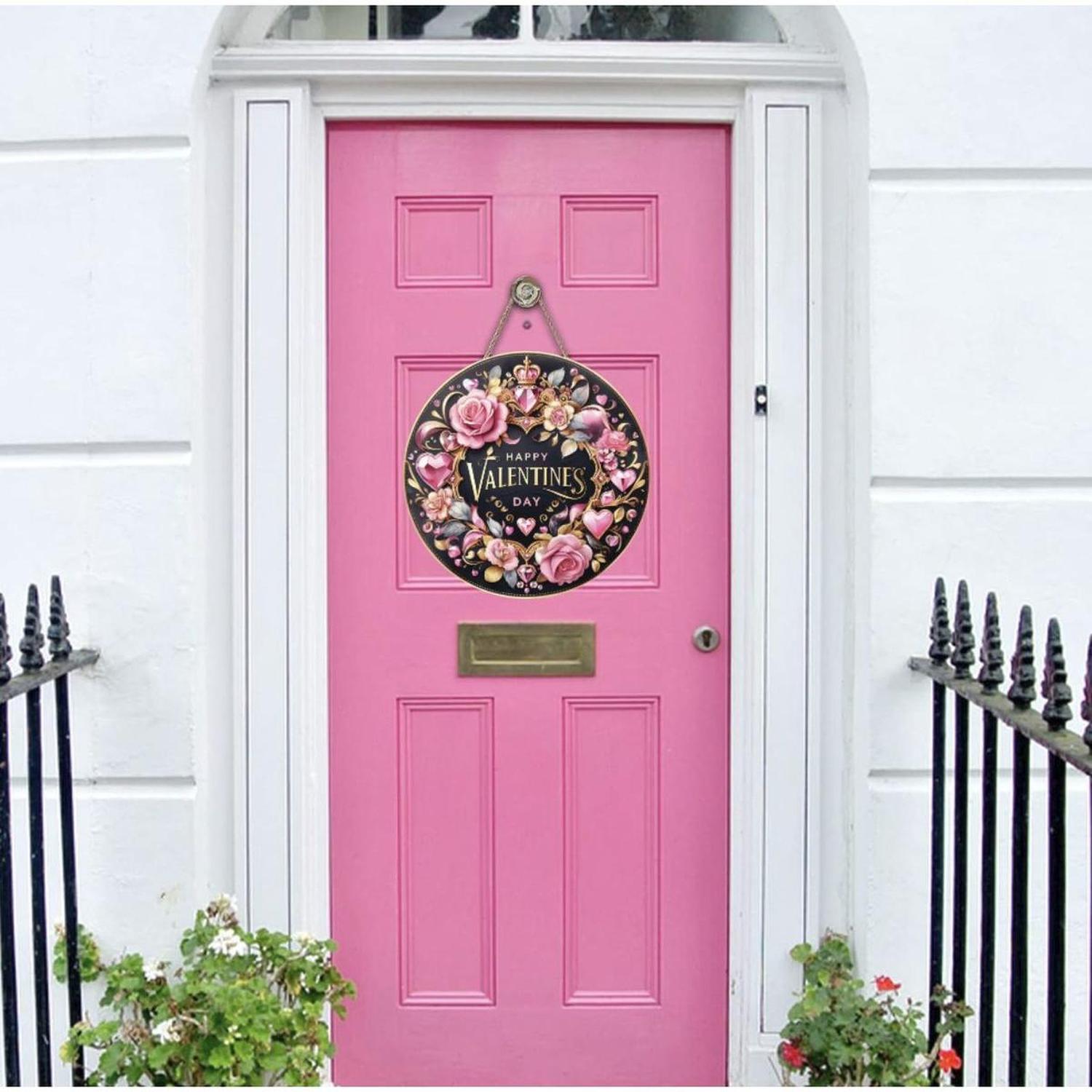 Happy Valentine's Day Pink Gold Sign - Wreath Enhancement