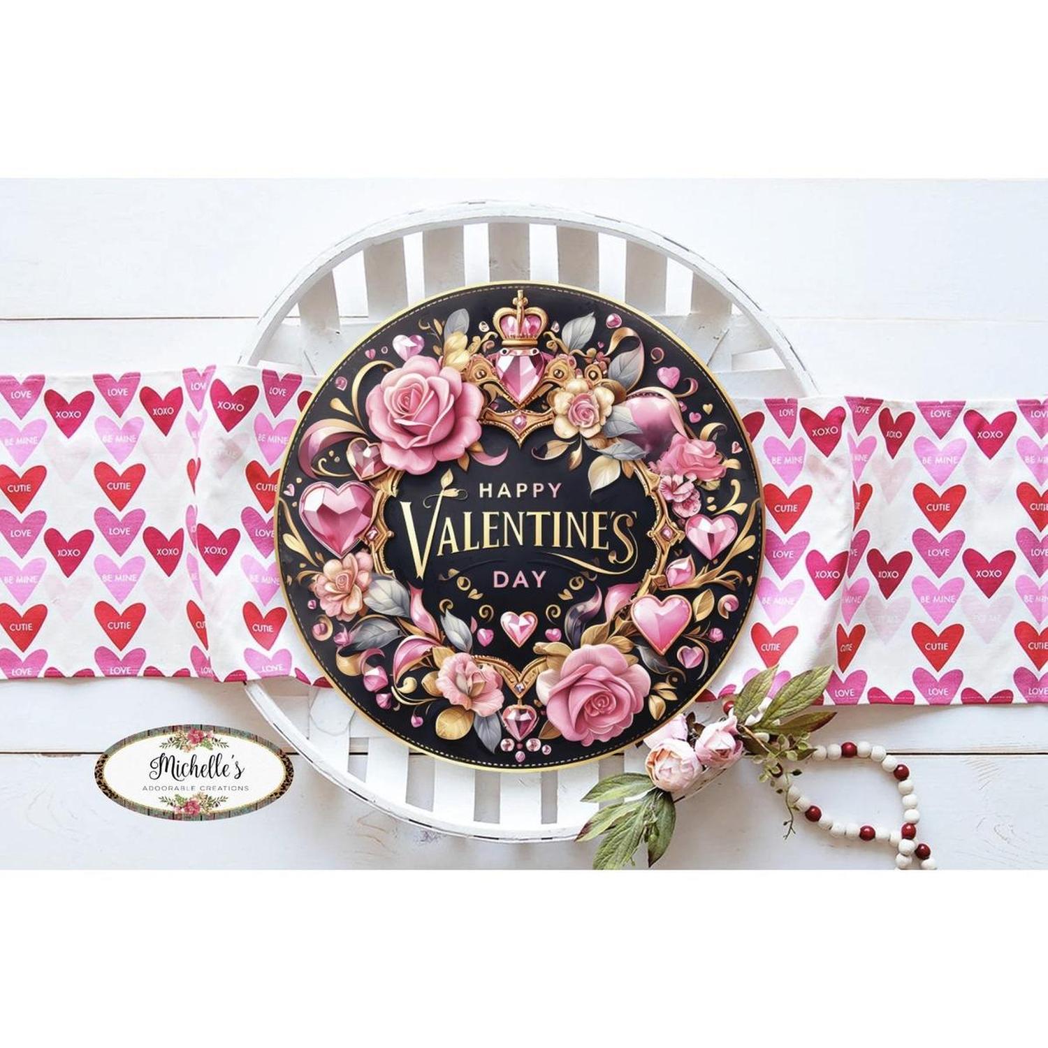 Happy Valentine's Day Pink Gold Sign - Wreath Enhancement