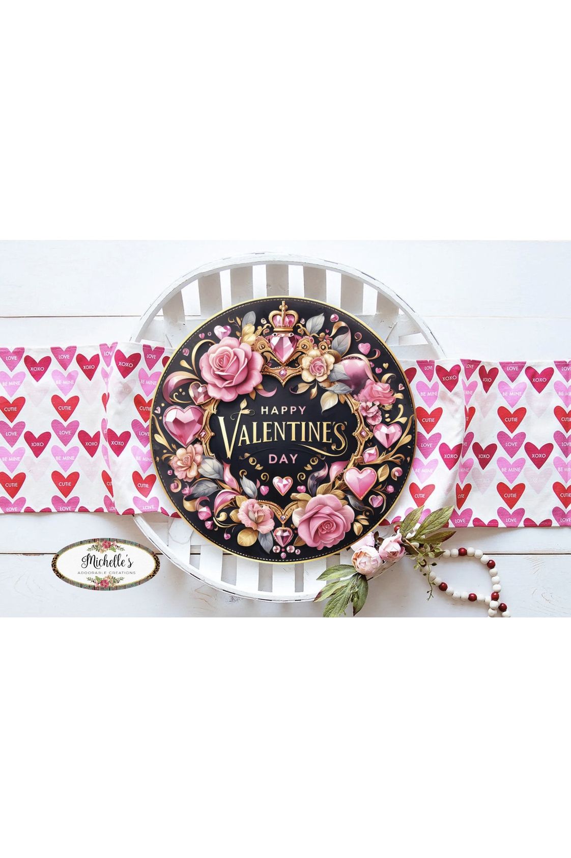 Shop For Happy Valentine's Day Pink Gold Sign - Wreath Enhancement