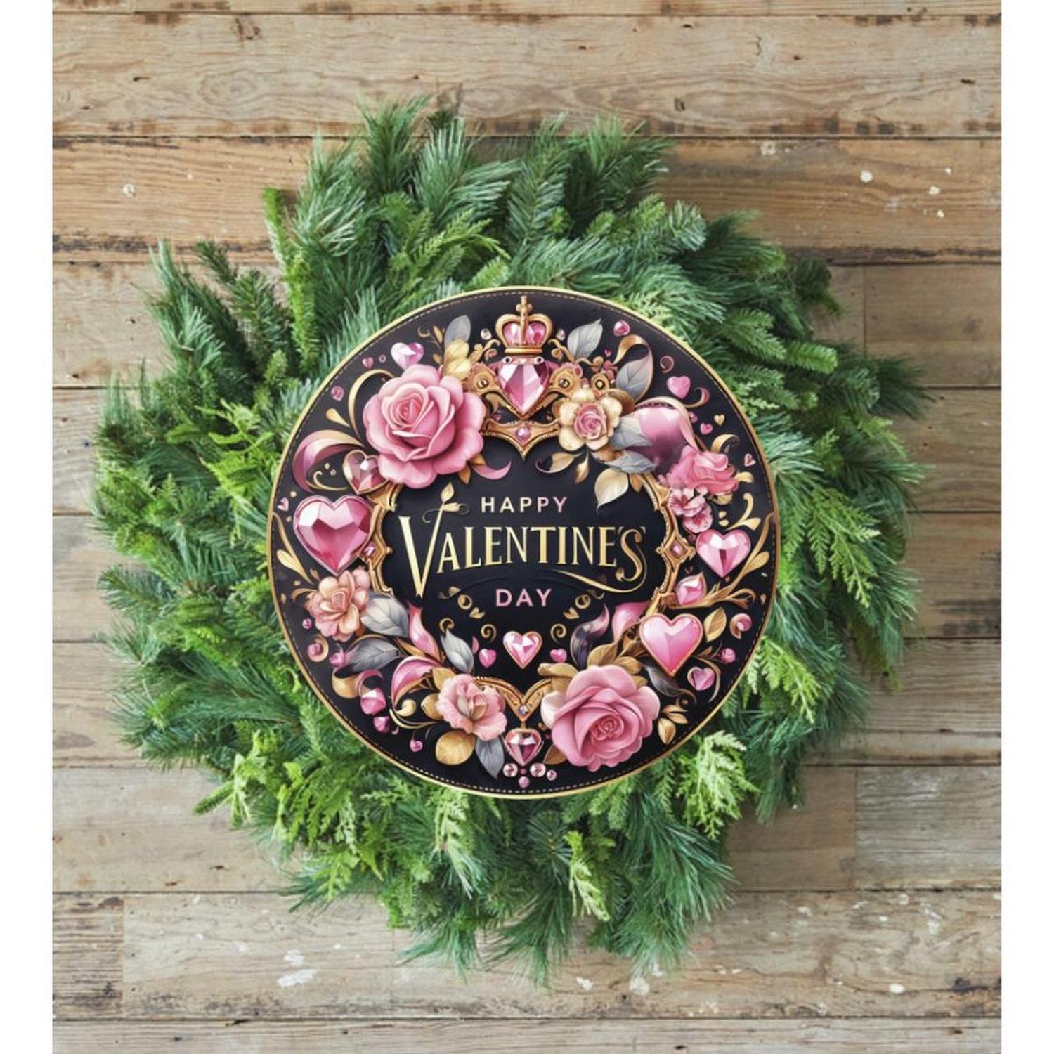 Happy Valentine's Day Pink Gold Sign - Wreath Enhancement