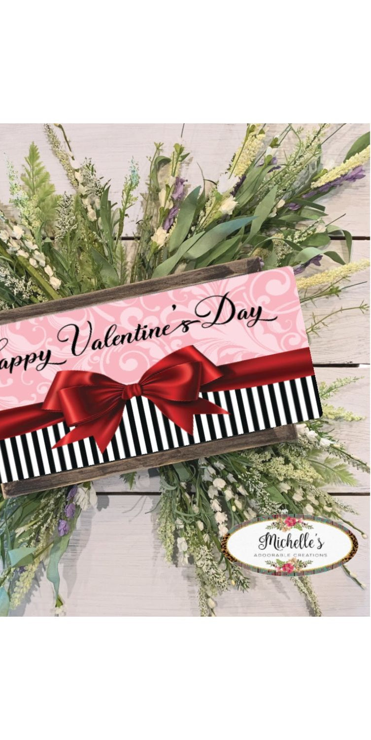 Happy Valentine's Day Red Bow Sign - Wreath Enhancement - Michelle's aDOORable Creations - Signature Signs