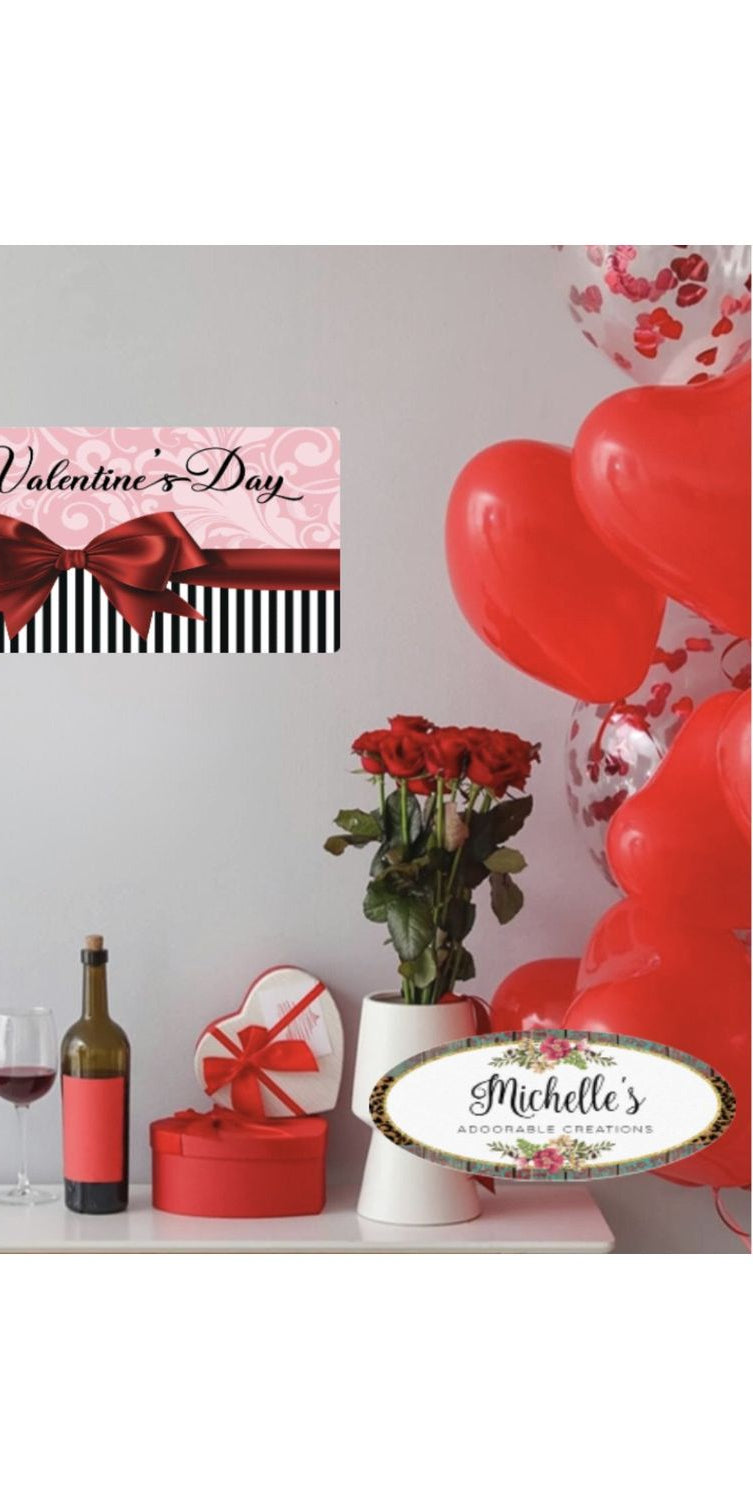 Happy Valentine's Day Red Bow Sign - Wreath Enhancement - Michelle's aDOORable Creations - Signature Signs