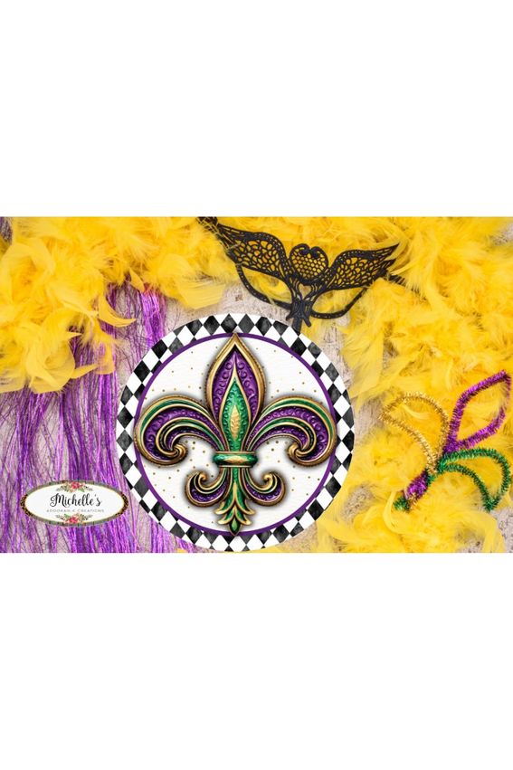 Harlequin Fleur Mardi Gras Round Sign - Wreath Enhancement - Michelle's aDOORable Creations - Signature Signs
