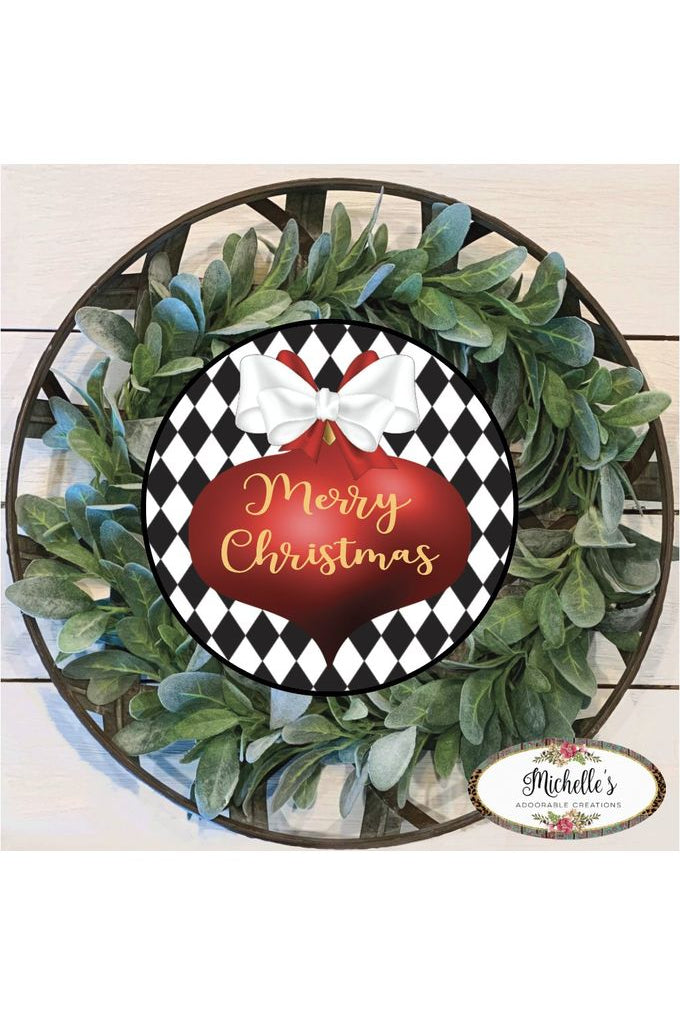 Harlequin Merry Christmas Ornament Sign - Wreath Enhancement - Michelle's aDOORable Creations - Signature Signs