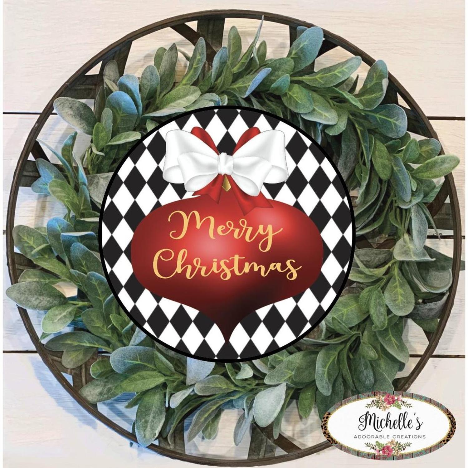 Harlequin Merry Christmas Ornament Sign