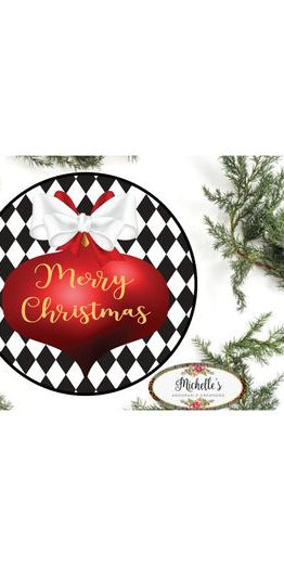 Harlequin Merry Christmas Ornament Sign - Wreath Enhancement - Michelle's aDOORable Creations - Signature Signs