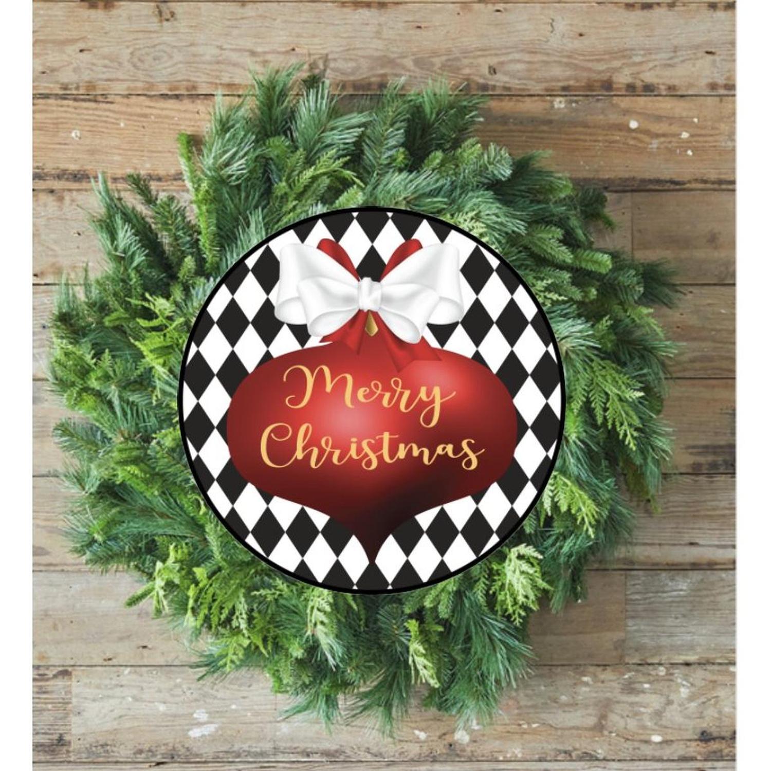 Harlequin Merry Christmas Ornament Sign