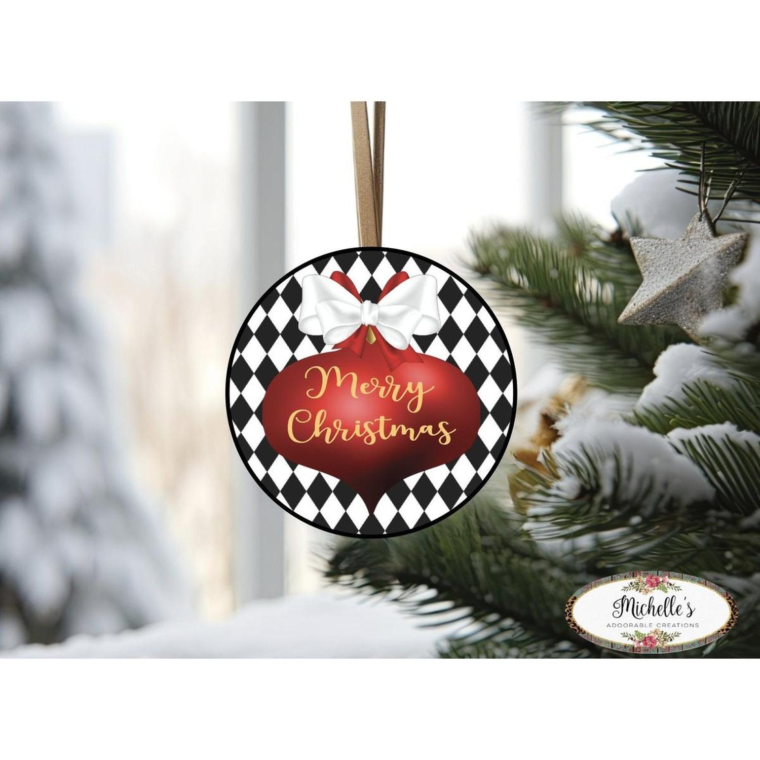 Harlequin Merry Christmas Ornament Sign