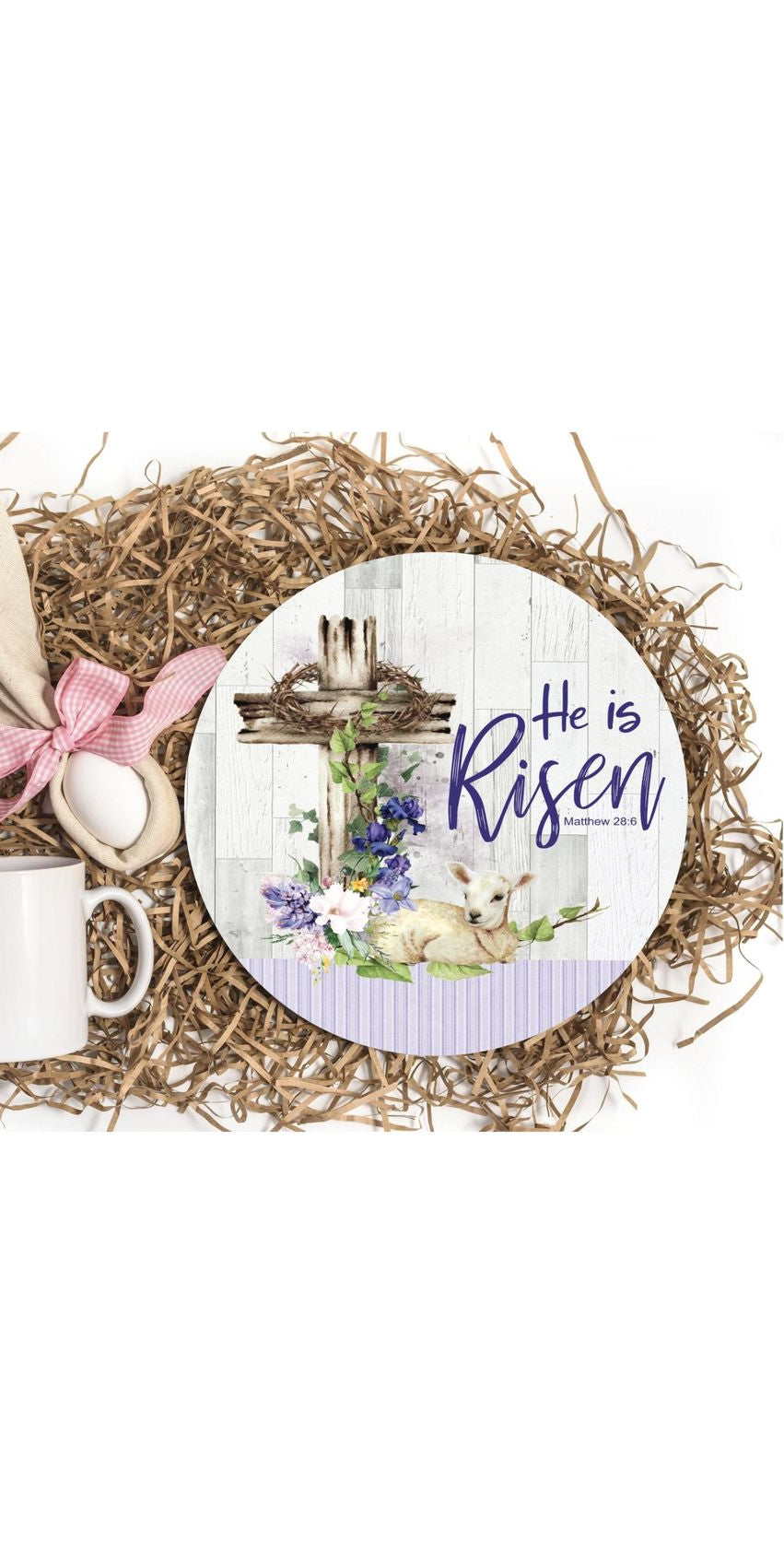 He Is Risen Easter Lamb Sign - Wreath Enhancement - Michelle's aDOORable Creations - Signature Signs