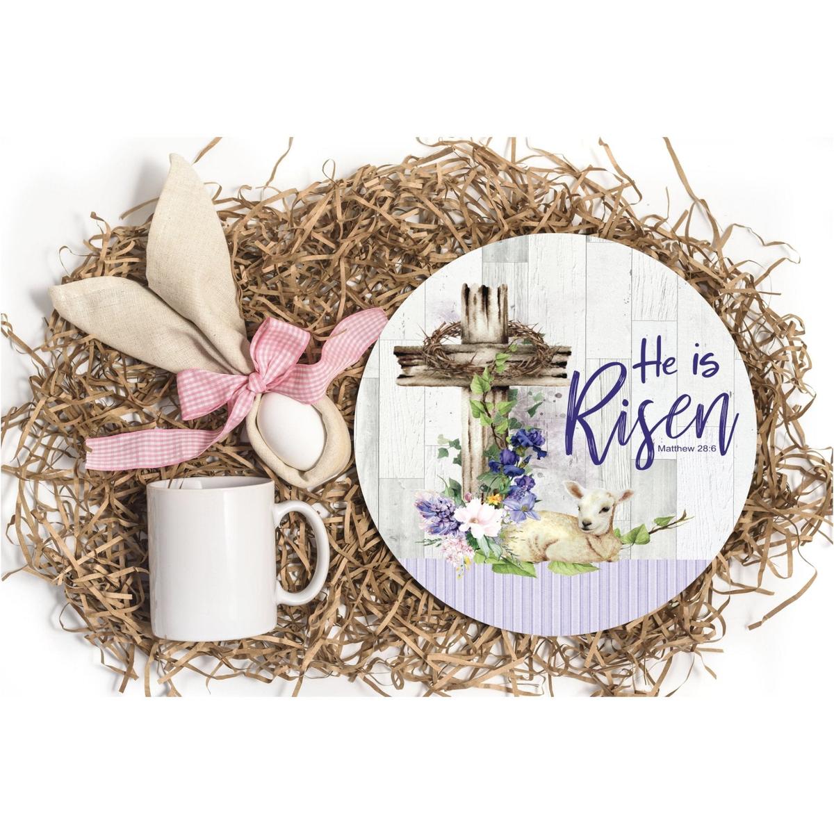 Shop For He Is Risen Easter Lamb Sign - Wreath Enhancement at Michelle's aDOORable Creations