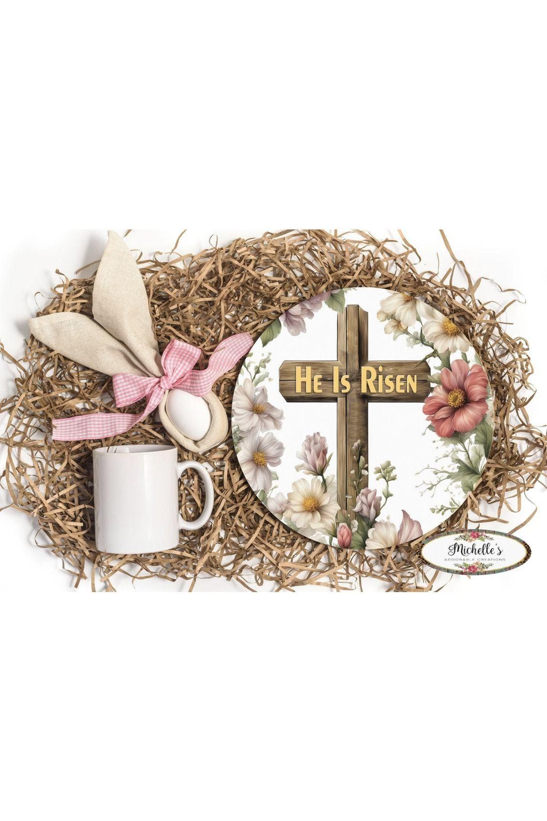 Shop For He Is Risen Rugged Cross Round Sign at Michelle's aDOORable Creations