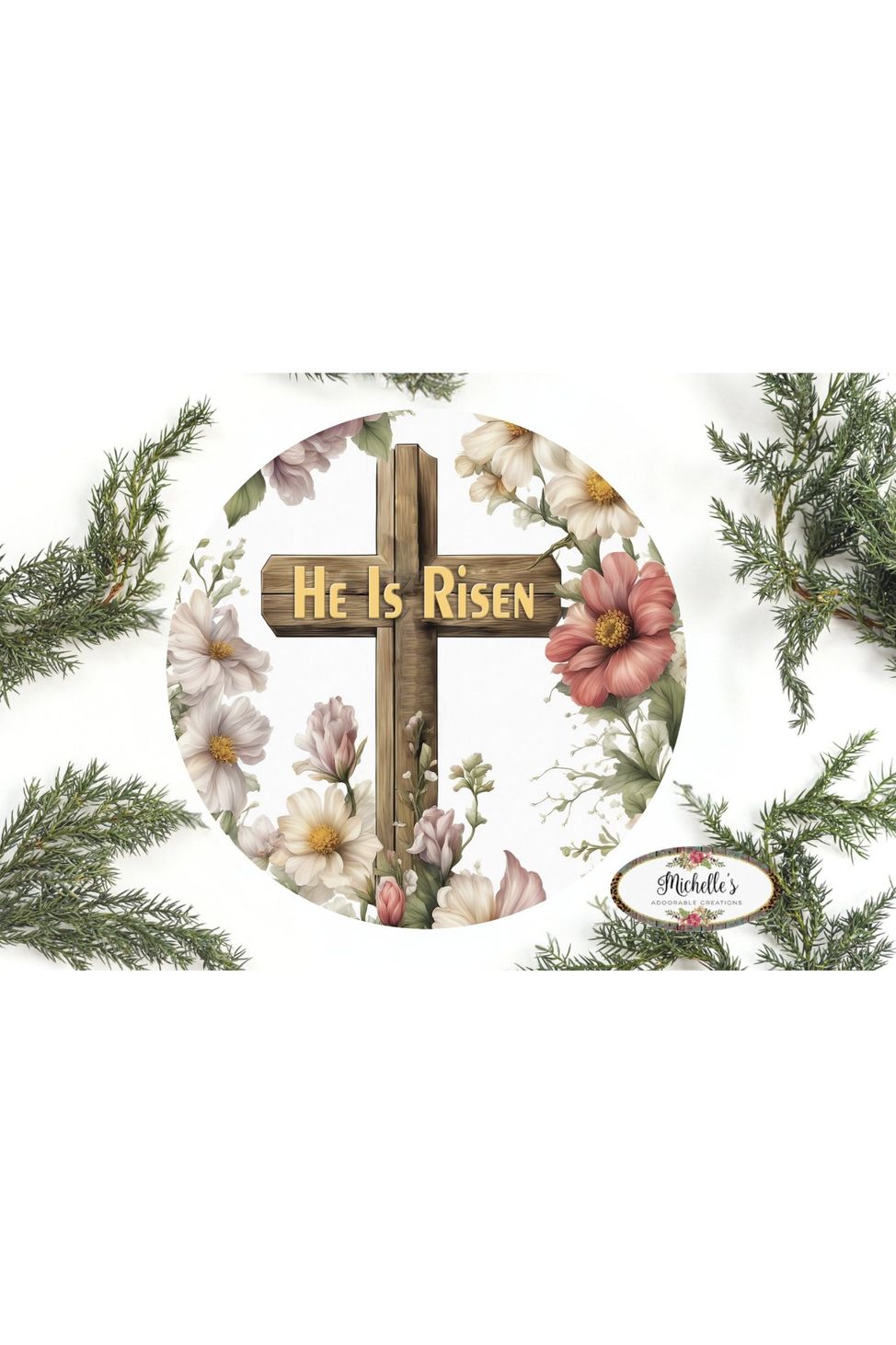 Shop For He Is Risen Rugged Cross Round Sign