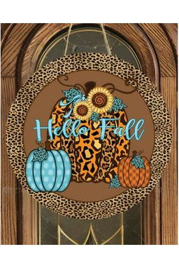 Shop For Hello Fall Leopard Animal Print Pumpkin Sign - Wreath Accent Sign