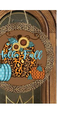 Hello Fall Leopard Animal Print Pumpkin Sign - Wreath Accent Sign - Michelle's aDOORable Creations - Signature Signs