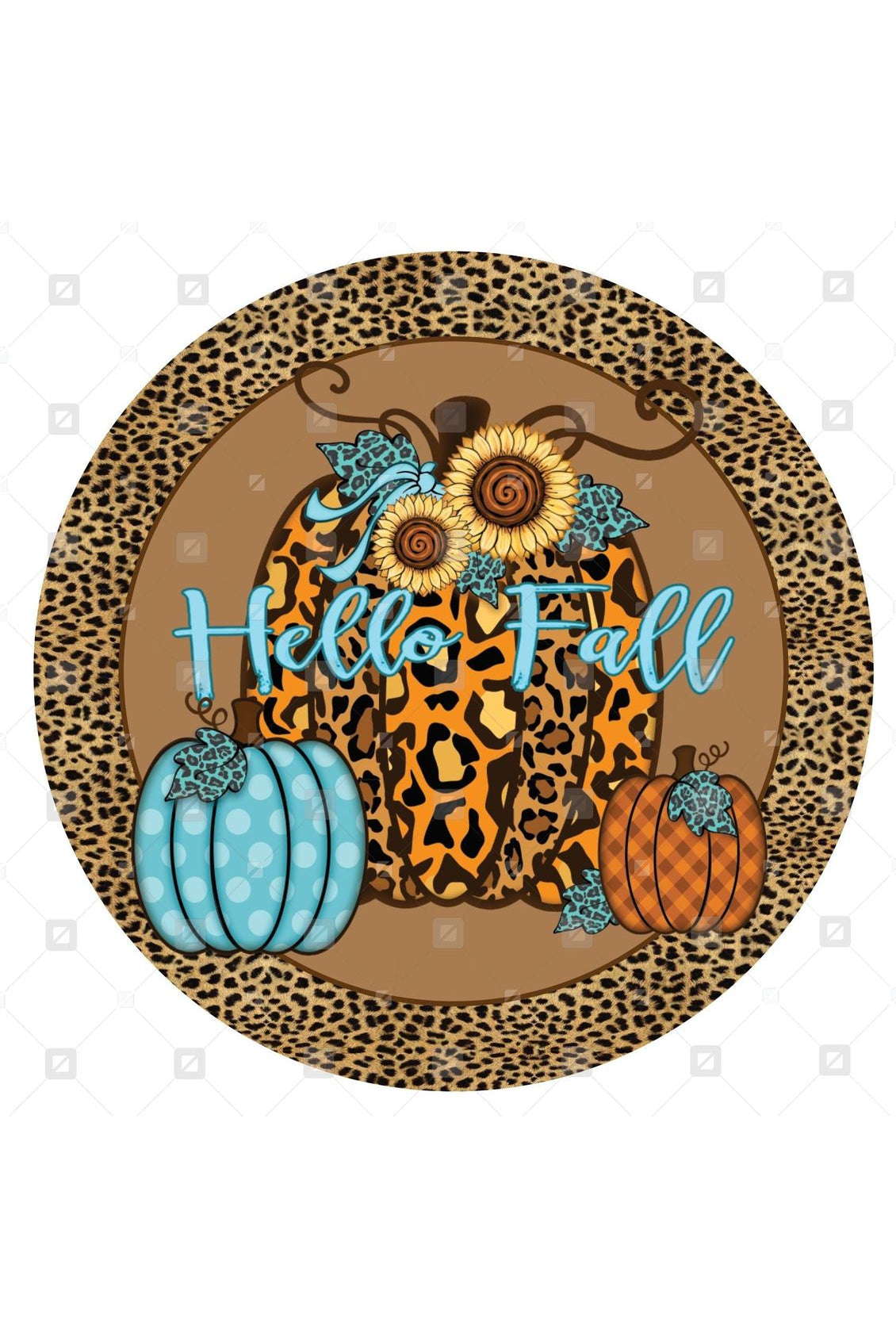 Shop For Hello Fall Leopard Animal Print Pumpkin Sign - Wreath Accent Sign
