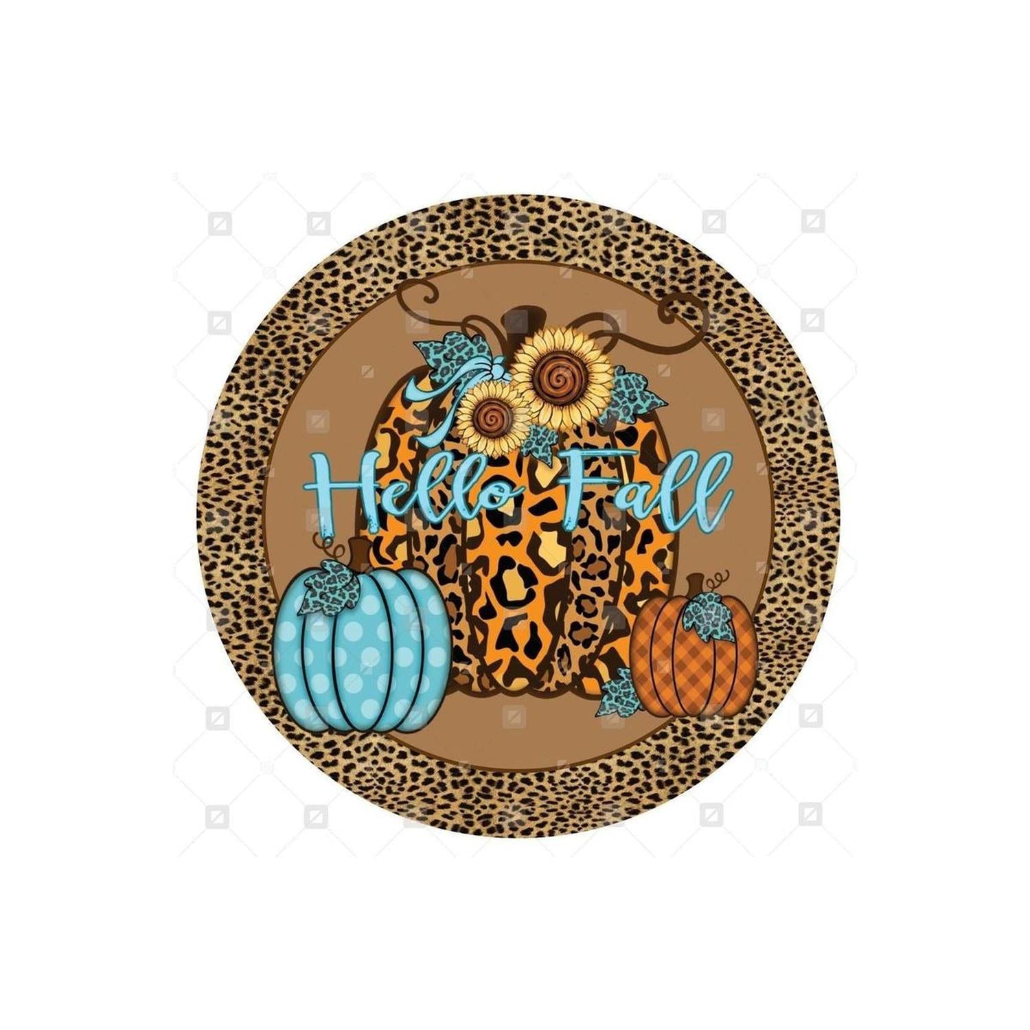 Shop For Hello Fall Leopard Animal Print Pumpkin Sign - Wreath Accent Sign at Michelle's aDOORable Creations