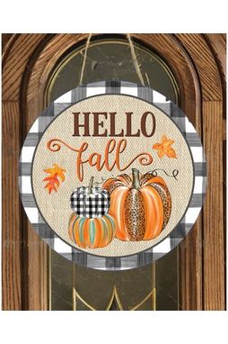 Shop For Hello Fall Leopard Pumpkins Black Plaid - Wreath Accent Sign