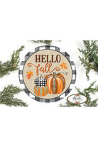 Hello Fall Leopard Pumpkins Black Plaid - Wreath Accent Sign - Michelle's aDOORable Creations - Signature Signs