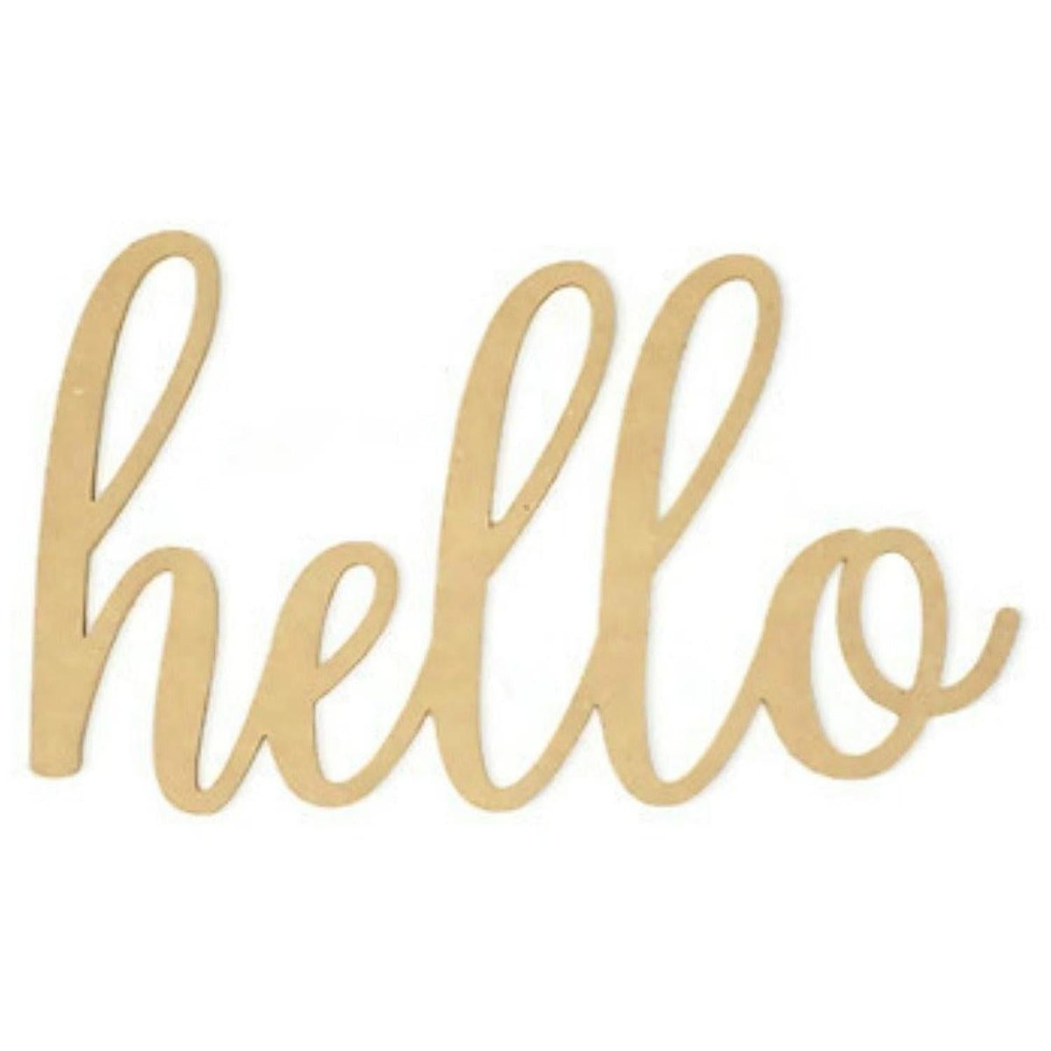 Hello Script Wood Cutout - Unfinished Wood