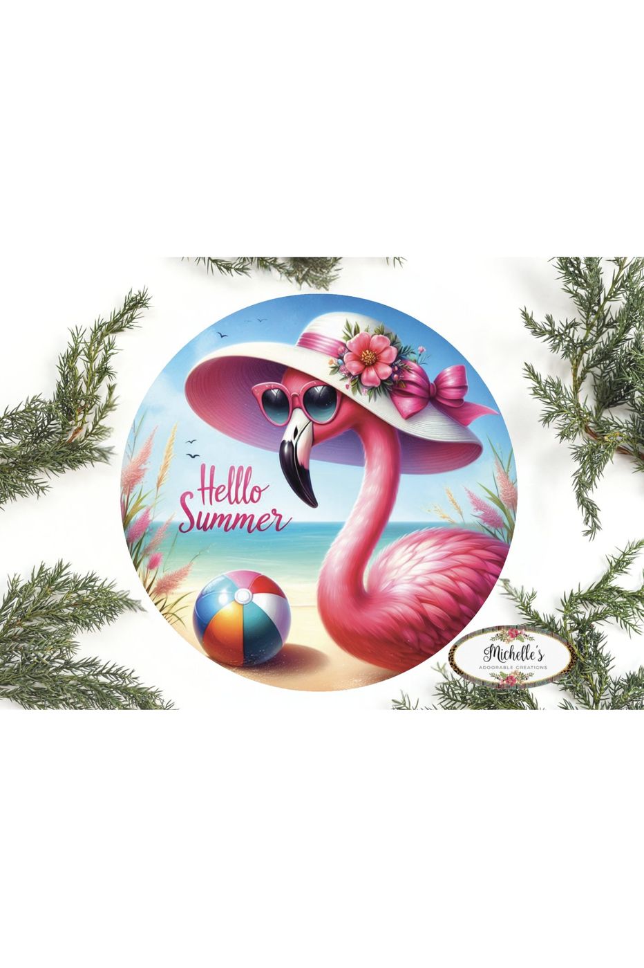 Hello Summer Pink Flamingo Sign - Michelle's aDOORable Creations - Signature Signs