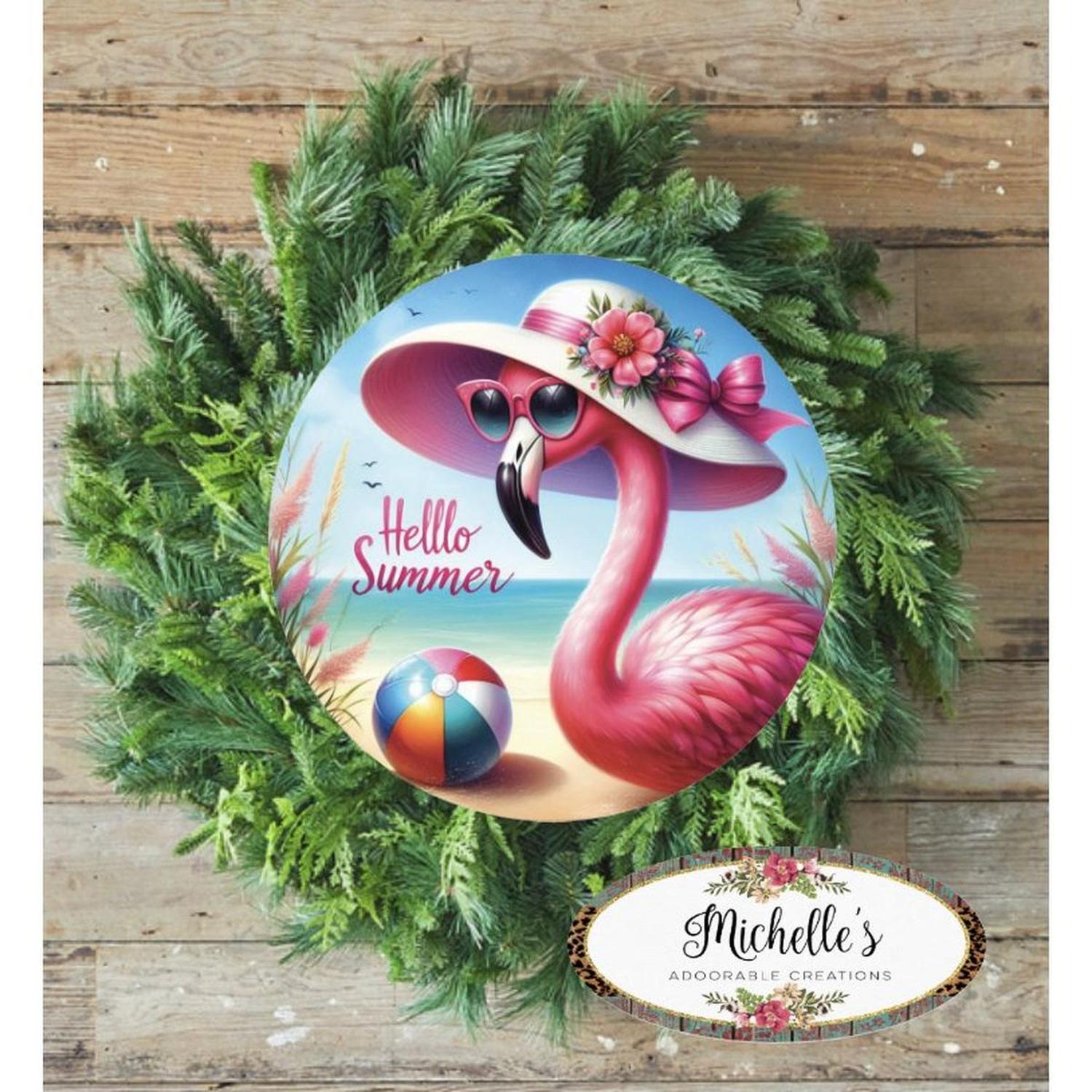 Hello Summer Pink Flamingo Sign