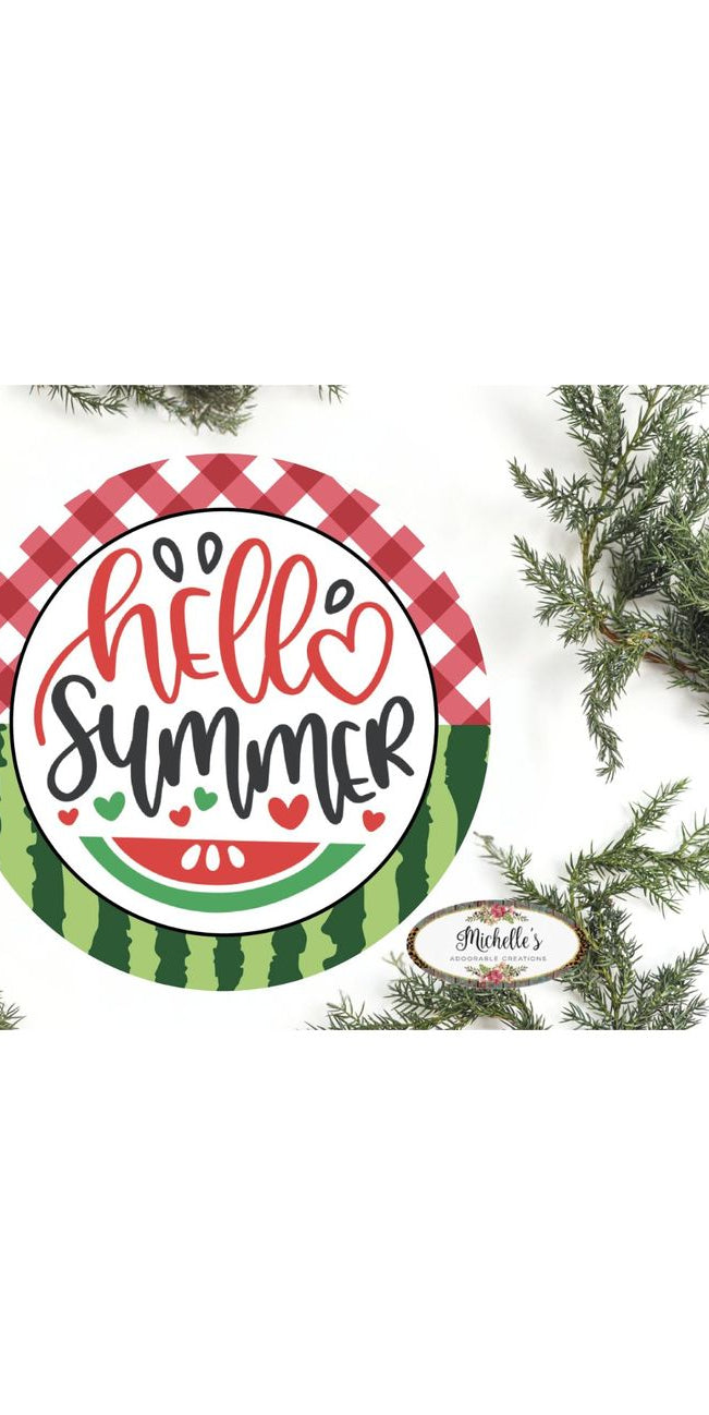 Hello Summer Round Watermelon Sign - Wreath Enhancement - Michelle's aDOORable Creations - Signature Signs