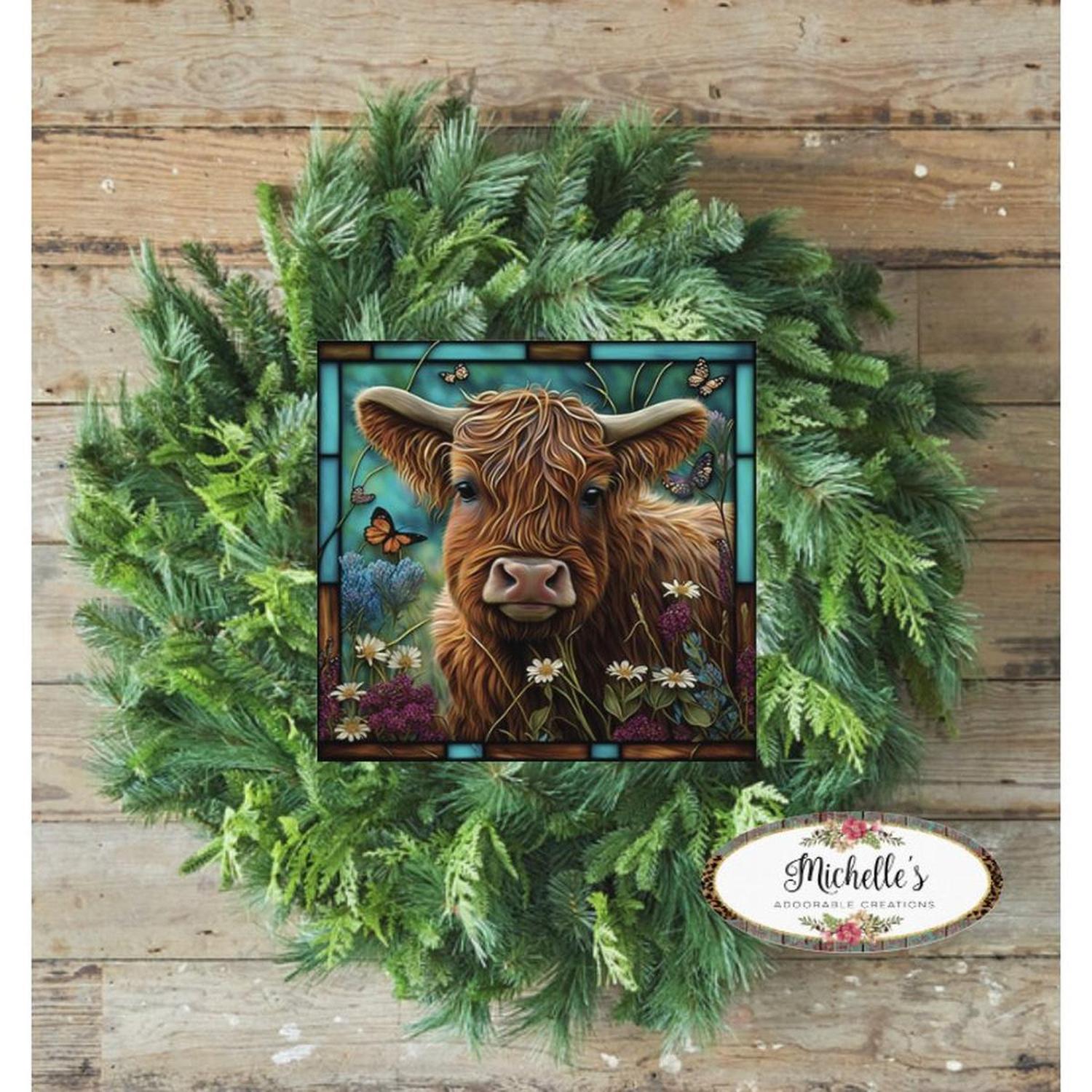 Highland Cow Butterfly Sign