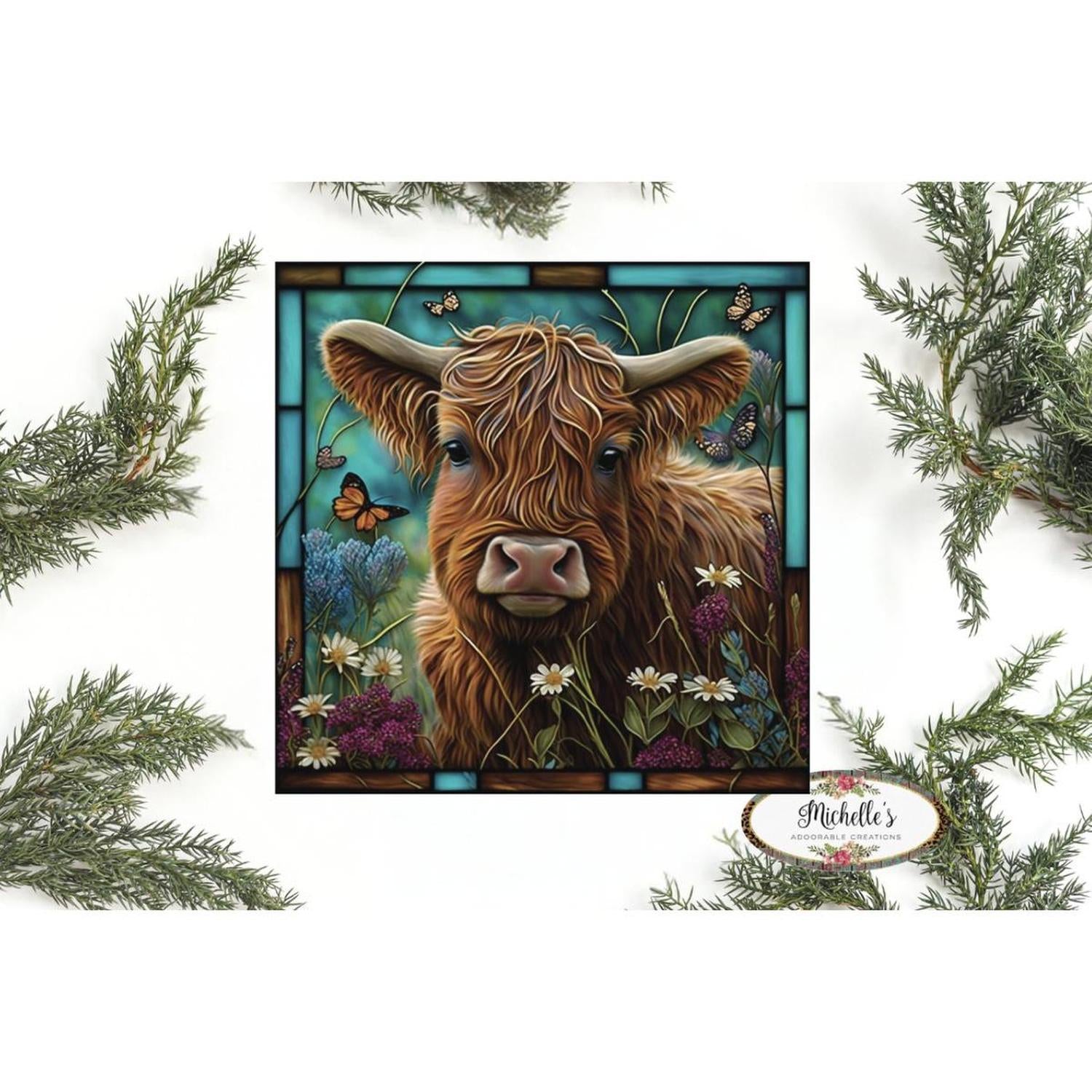 Highland Cow Butterfly Sign