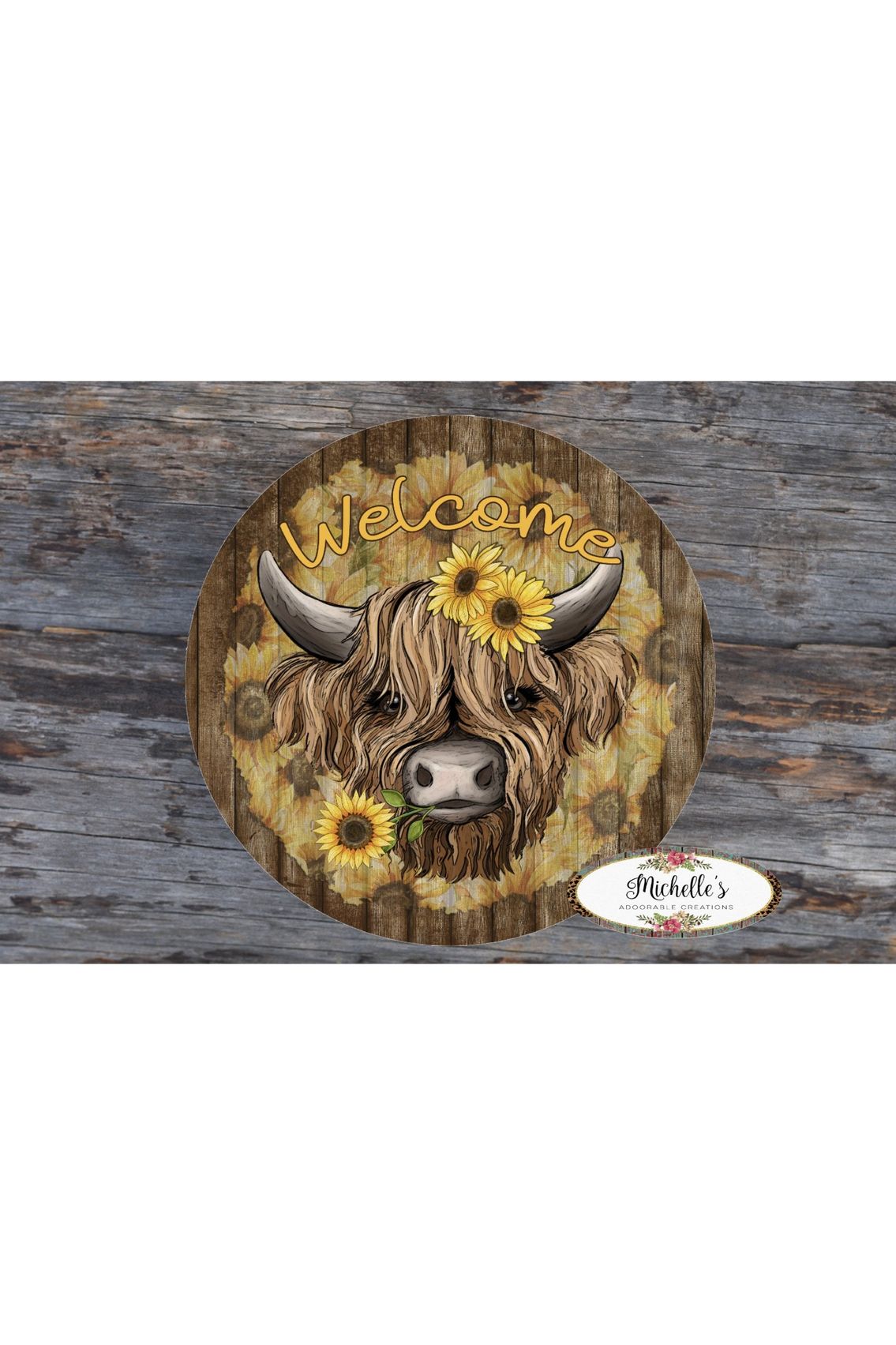 Shop For Highland Cow Welcome Sunflower Round Sign - Wreath Enhancement