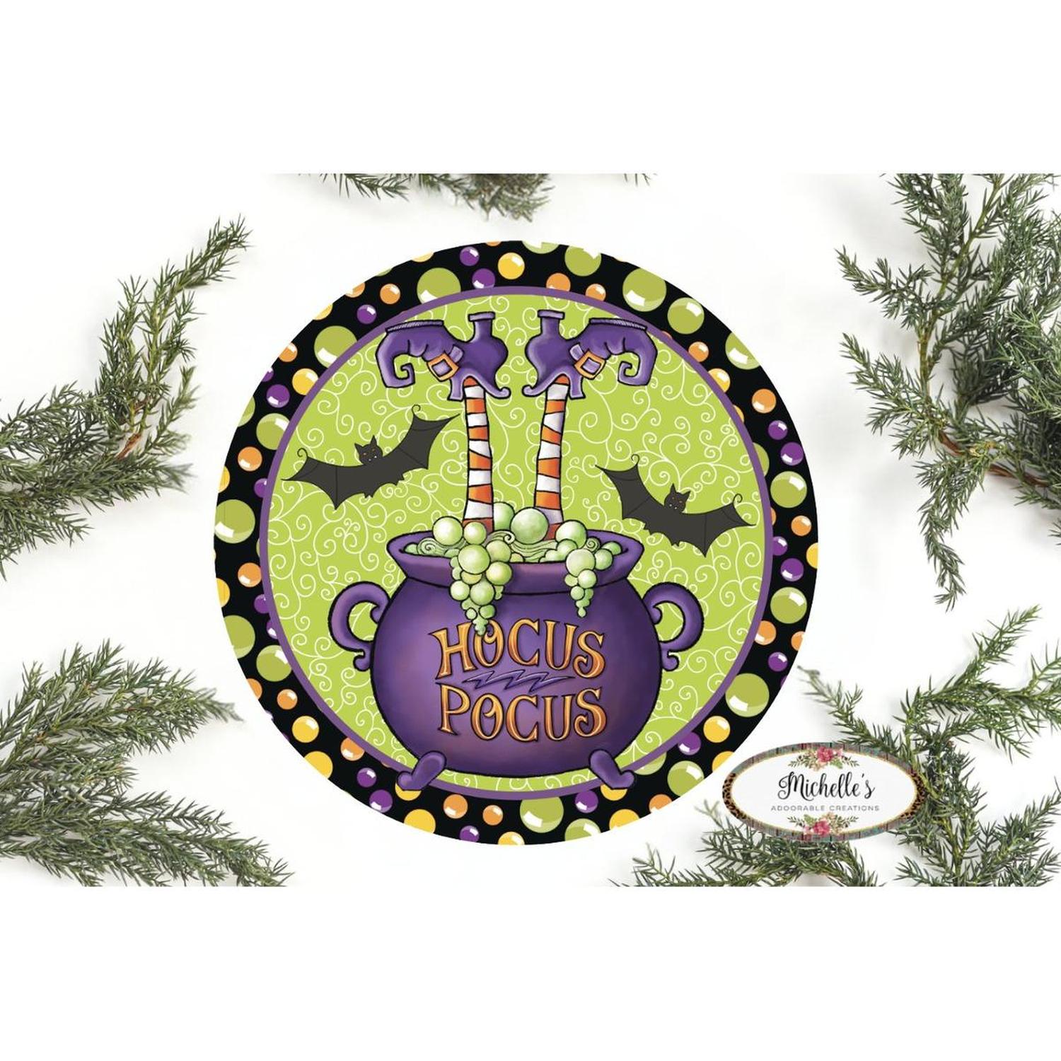 Hocus Pocus Witch Leg Cauldron Sign