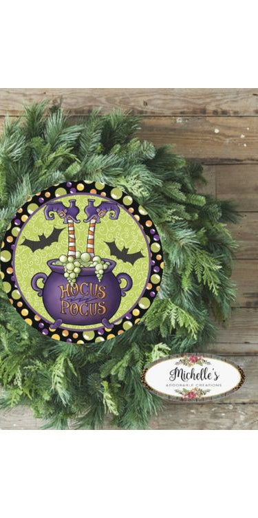 Hocus Pocus Witch Leg Cauldron Sign - Wreath Enhancement - Michelle's aDOORable Creations - Signature Signs