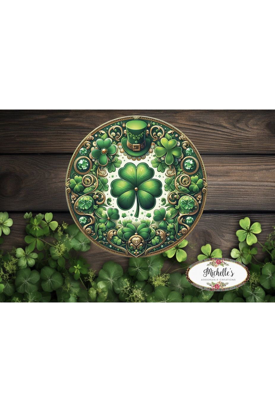 Irish Clover Round Sign - Wreath Enhancement - Michelle's aDOORable Creations - Signature Signs