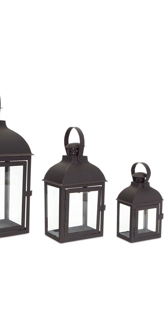 Iron Black Brown Metal and Glass Lanterns (Set of 3) - Michelle's aDOORable Creations - Lantern