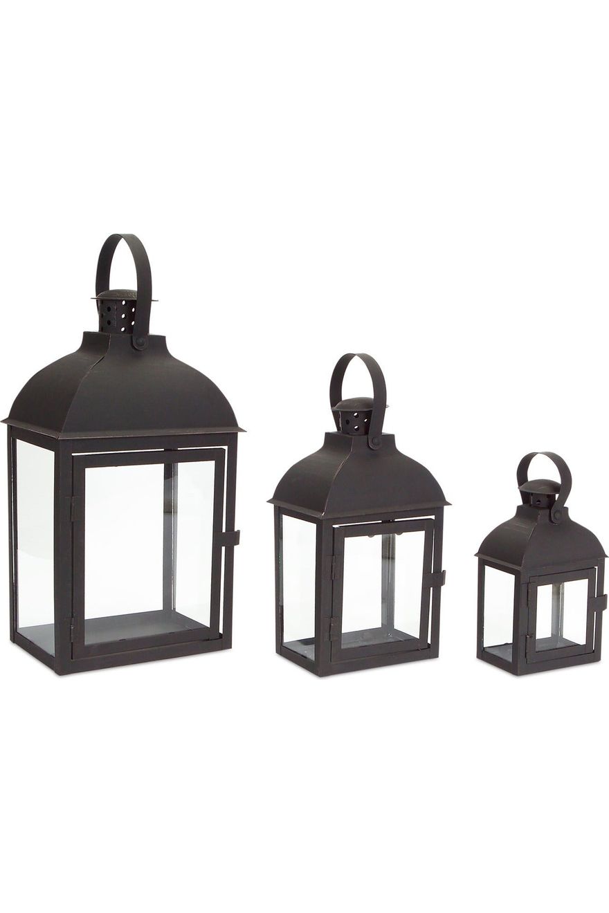 Iron Black Brown Metal and Glass Lanterns (Set of 3) - Michelle's aDOORable Creations - Lantern