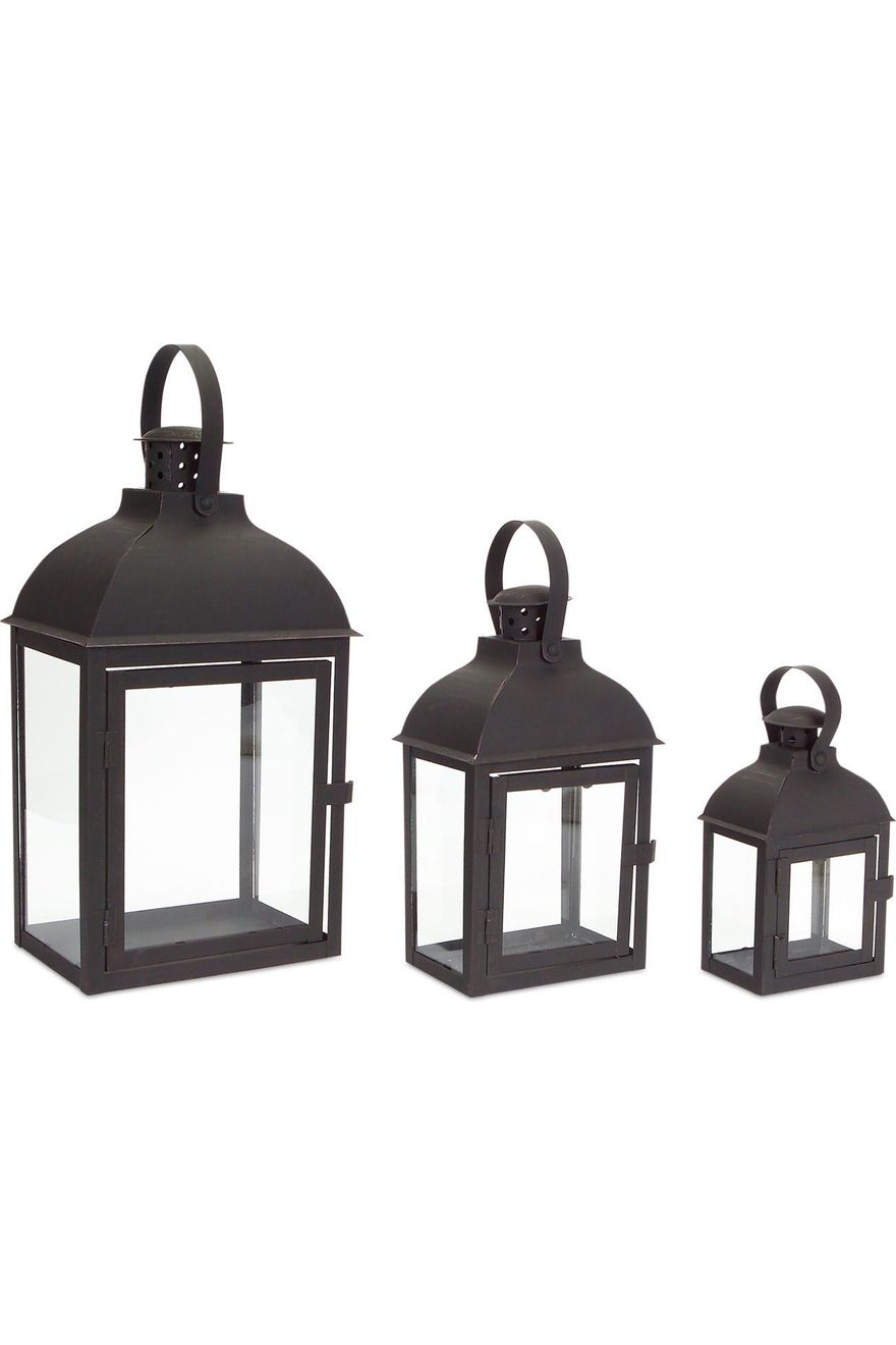 Shop For Iron Black Brown Metal and Glass Lanterns (Set of 3) at Michelle's aDOORable Creations