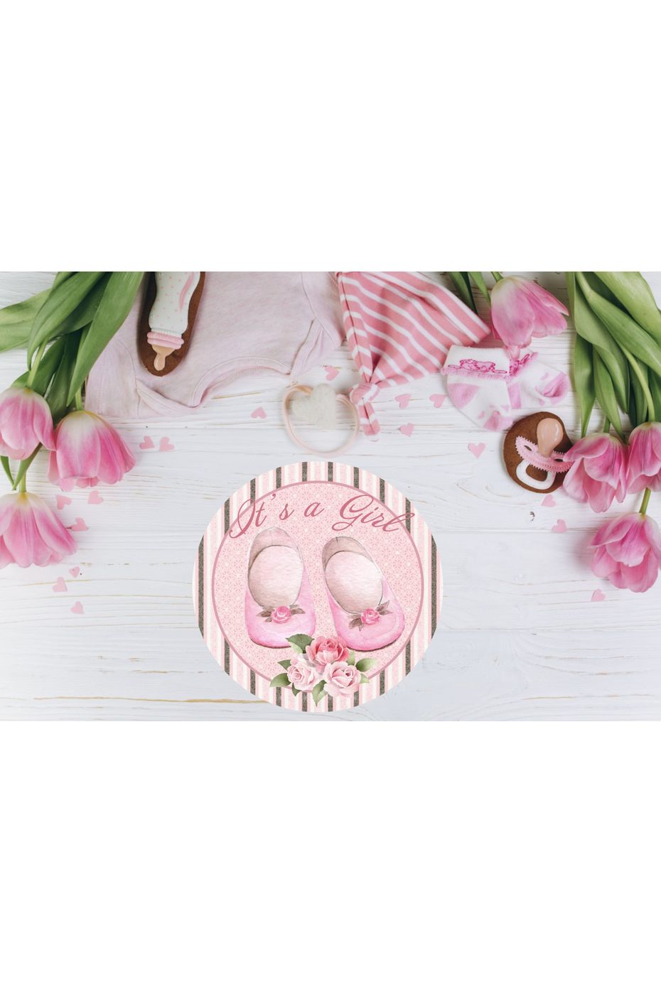 Shop For It's a Girl Baby Shoes Round Sign - Wreath Enhancement