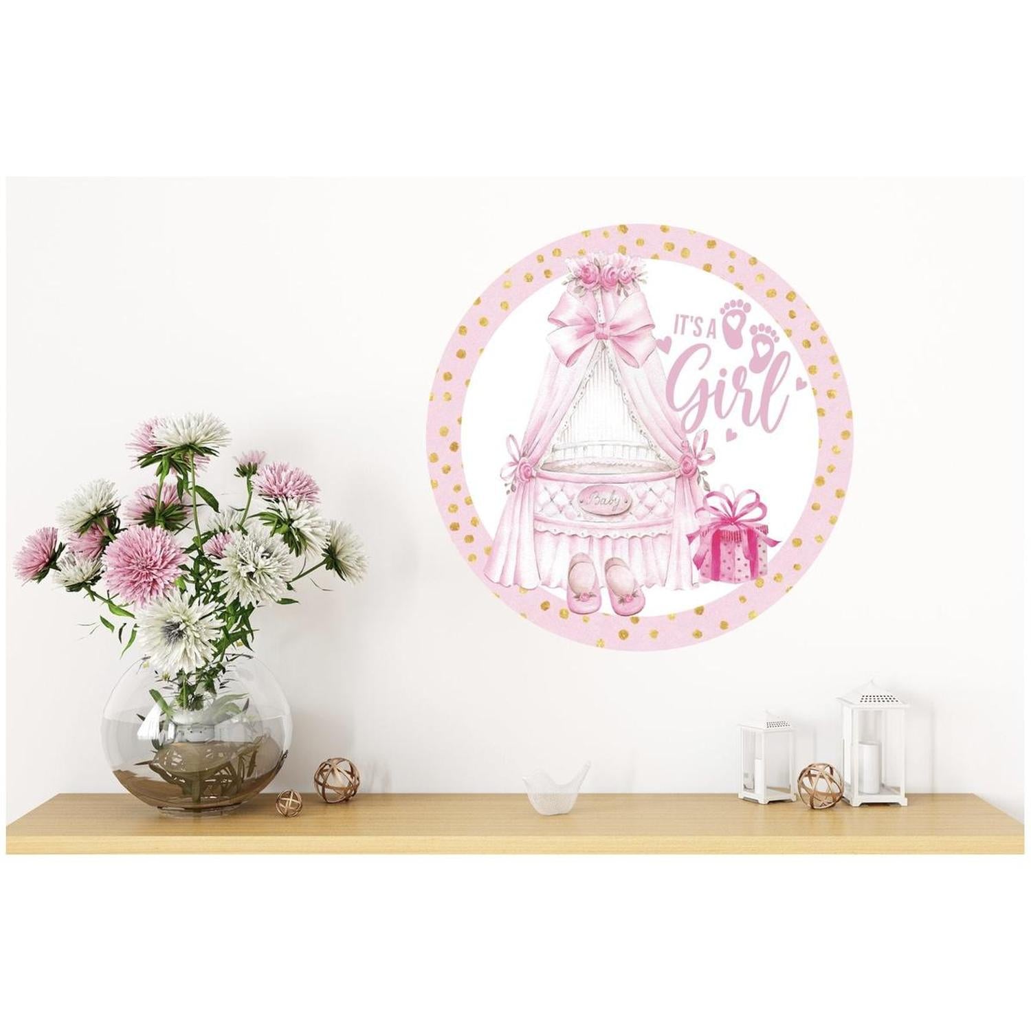 Shop For Its a Girl Pink Gold Round Sign - Wreath Enhancement at Michelle's aDOORable Creations
