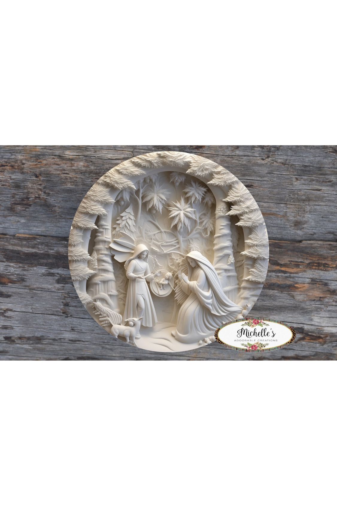 Shop For Ivory Carving Christmas Nativity 3D Round Sign - Wreath Enhancement